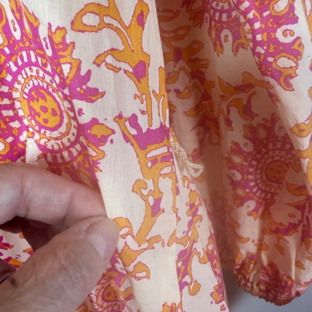 NWT Zara Sun Medallion Mini Dress Women L Pink Orange Ruffle Cotton Boho No Belt - Picture 5 of 8